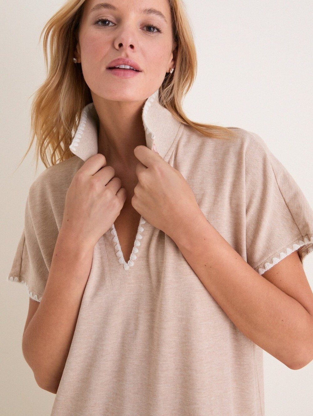 Tuckernuck Pique Melissa Maxi Tan White Embroidered Polo Dress, S - Picture 4 of 16